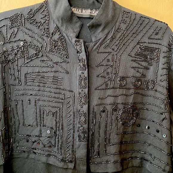 100%silk women’s long sleeve button down beaded black  size 8 - Picture 5 of 17
